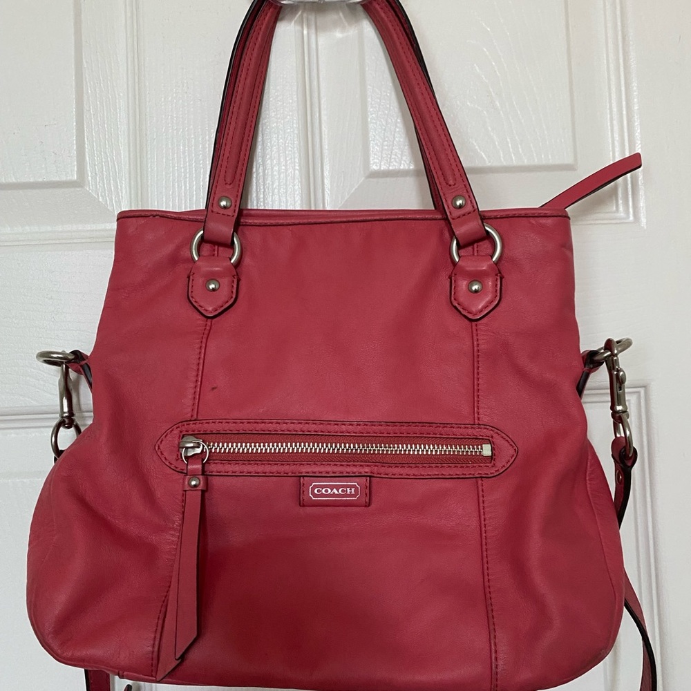 Authentic Coach Soft Leather Coral Handbag F23901